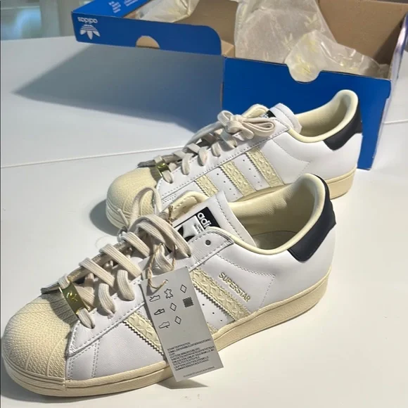 Adidas White and Cream Superstar Sneakers - Picture 3 of 7